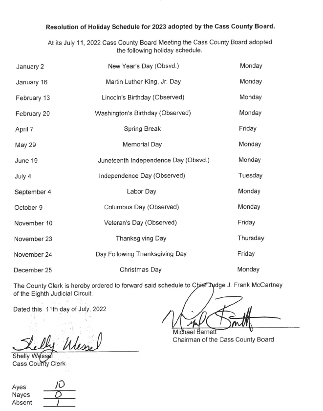 Cass County Holiday Schedule Cass County Illinois